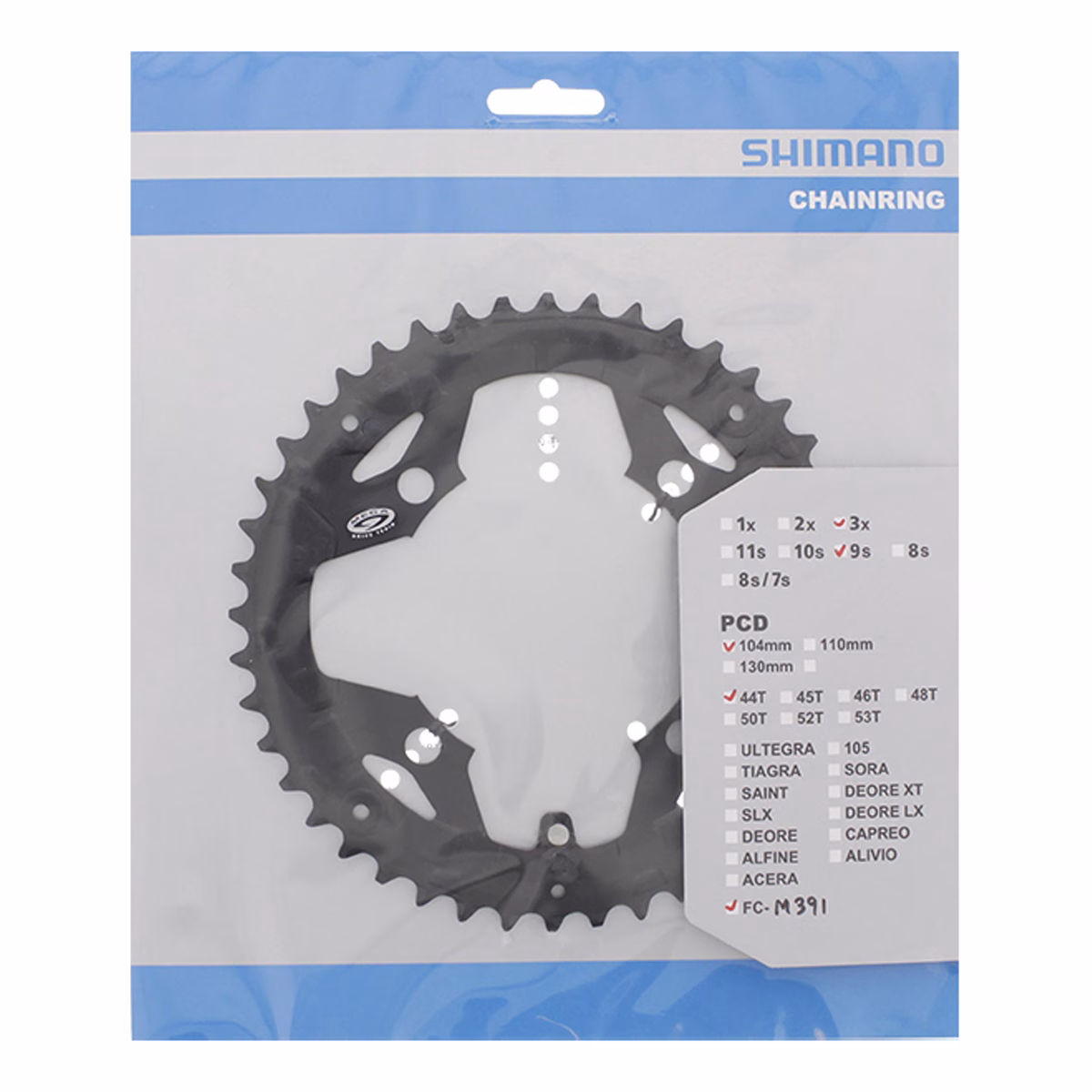 Shimano eturatas 44T FC-M391/430 104mm, musta, 9v